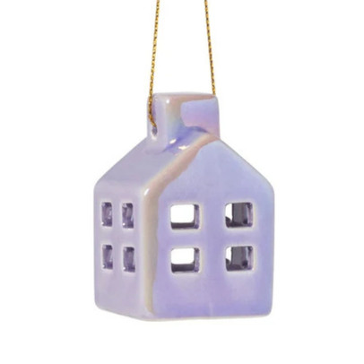 Hanger huisje keramiek – lila – 5.5×3.5×3.5 cm